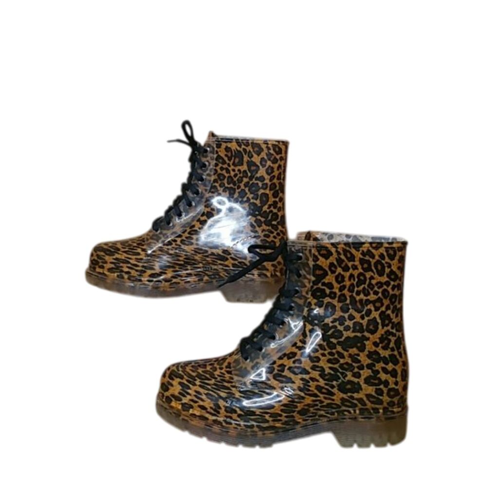 Henry Ferrera Transparent Leopard Rain Boots Booties Womens Size 6